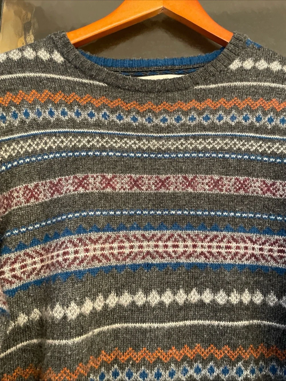 Urban Pipeline Men's Grey Fair Isle Crewneck Sweater - Multicolor Pattern Sz S